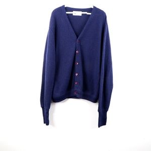 Vintage 70s Rockabilly Knit Cardigan Sweater Blue - image 1